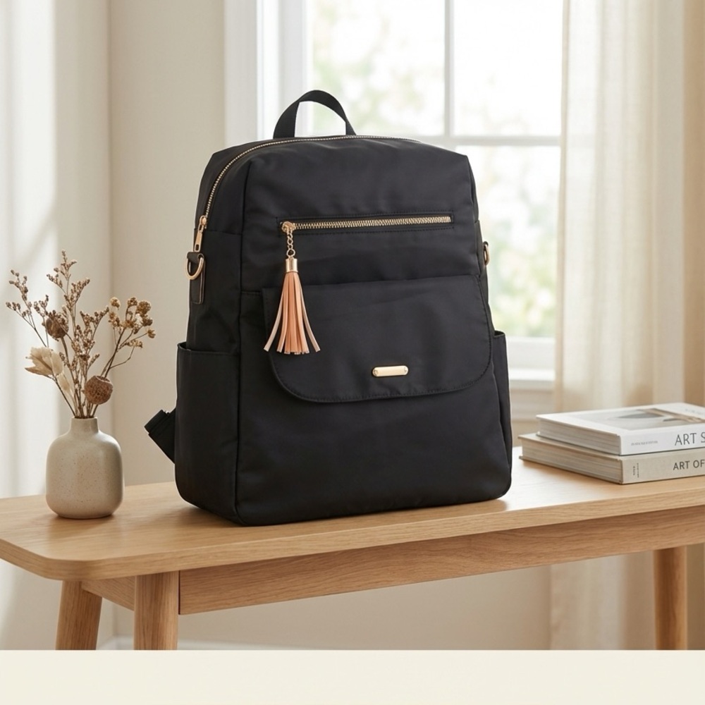 Elegant Black Backpack with Gold Accents